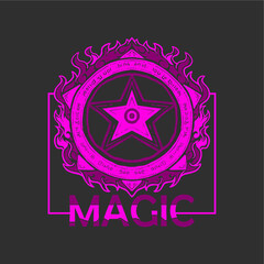 purple magic circle illustration for apparel logo design. hand drawn magic for printing on clothing and logo symbols
