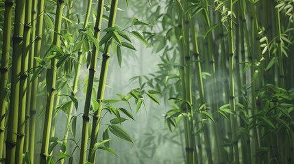 Bamboo grove, rich green stalks and leaves, 3D digital rendering.