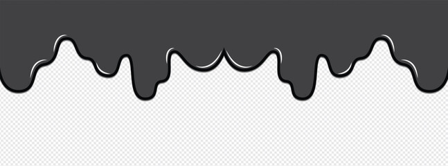 Dripping liquid or paint seamless pattern. Melting chocolate, flowing cream, glaze, yogurt or honey horizontal border. transparent background. vector illustration .EPS 10