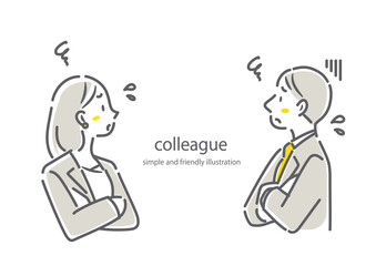 ビジネスパーソン　トラブル　横顔　シンプルでお洒落な線画イラスト