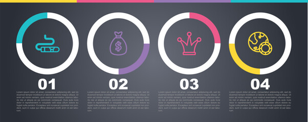 Set line Cigar, Money bag, Joker playing card and Casino chips. Business infographic template. Vector