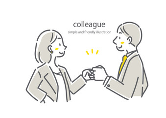 ビジネスパーソン　チームワーク　横顔　シンプルでお洒落な線画イラスト