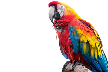 A colorful parrot perched on a branch, isolated on transparent background, png file