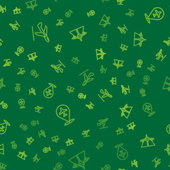 Set line Plane takeoff, and on seamless pattern. Vector