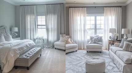 Revamp a bedroom with heavy drapes to a light, modern oasis.