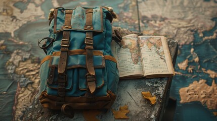 A backpack and travel guidebook, symbolizing readiness for exploration and adventure