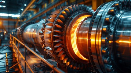 A real photo shot depicting the operation of turbines driven by high-pressure steam, converting thermal energy into mechanical energy