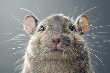 A close-up photograph of a rat, with its whiskers, and pink nose.