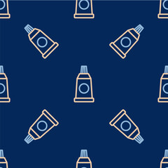 Line Tube with paint palette icon isolated seamless pattern on blue background. Vector