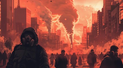 A lone figure stands in the middle of a ruined city