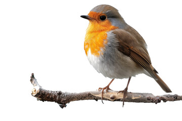 A cute robin perched on a branch, isolated on transparent background, png file - Powered by Adobe