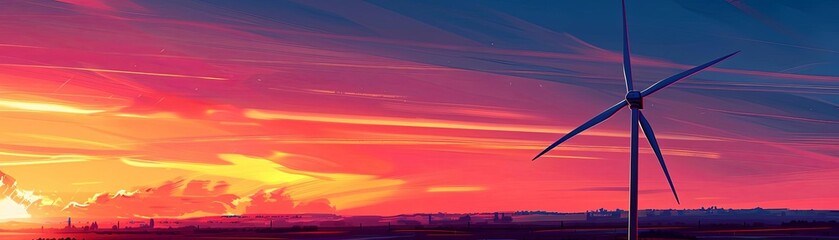 Obraz premium A windmill stands tall against a vibrant sunset