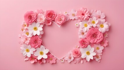 Heart made of beautiful flowers on color background, top view. Valentine's day celebration