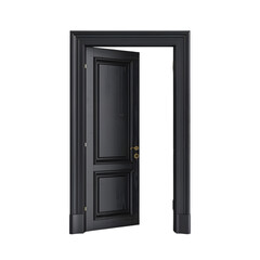 Black interior open Door and Frame isolated on a transparent background
