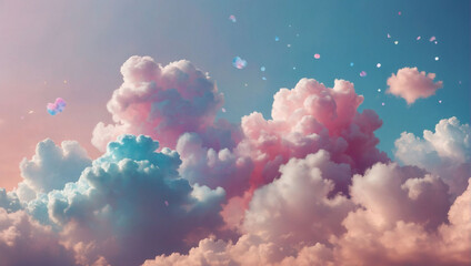 Whimsical Cotton Candy Clouds, Soft Pastel Shades for Dreamy Background.