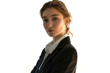 Businesswoman's journey to success, confidence and fulfillment in studio photos with white and clean monochromatic background