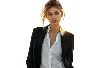 Businesswoman's journey to success, confidence and fulfillment in studio photos with white and clean monochromatic background