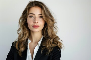 Businesswoman's journey to success, confidence and fulfillment in studio photos with white and clean monochromatic background