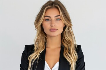 Businesswoman's journey to success, confidence and fulfillment in studio photos with white and clean monochromatic background