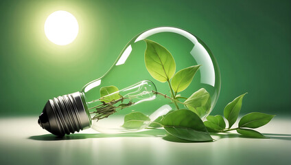 A light bulb with a plant inside of it, green energy, environmental lighting and the source of future growth environment friendly