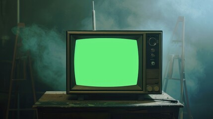 antique Retro old television with chroma key green screen
