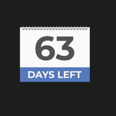 63 days to go countdown template. 63 day Countdown left days banner design. 63  Days left countdown timer