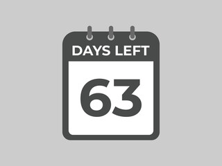 63 days to go countdown template. 63 day Countdown left days banner design. 63  Days left countdown timer