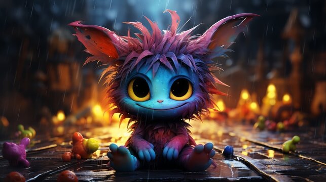 Design a cute devil with tiny horns and a tail shaped like a heart