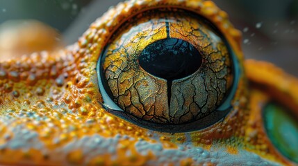 Extreme close-up of a vibrant reptilian eye in detail.