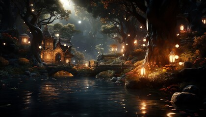 Captivating stock photo of a fairy glen at twilight with sparkling lights and ethereal creatures, offering a gateway to freedom in a fantasy world
