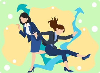 上向きの矢印がる2人のビジネスウーマンのイラスト