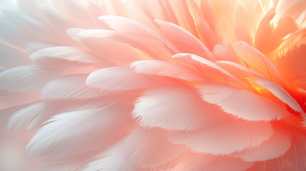 Abstract background of fluffy and delicate down feather in a peach shade