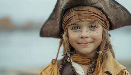 Little girl dressed as pirate for Halloween 