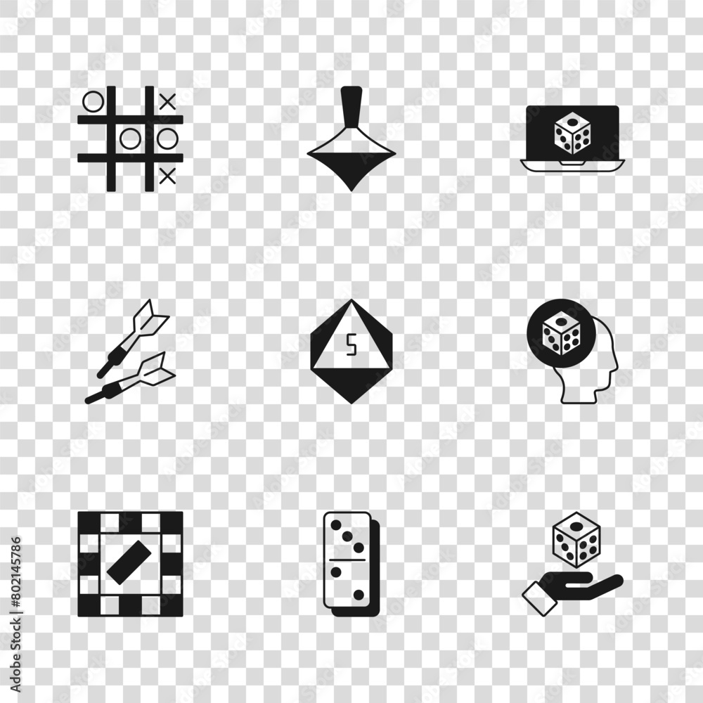 Wall mural Set Domino, Game dice, Tic tac toe game, Whirligig toy and Dart arrow icon. Vector