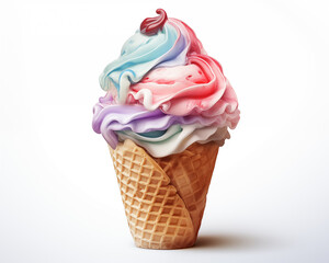 pastel watercolor illustration of ice cream cone clipart on white background.