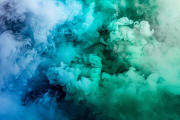 Vibrant green and blue smoke mix together, creating a dreamy and mystical atmosphere in wideangle commercial photography