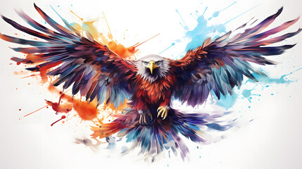 watercolor  of eagle, hawk, birds in pastel and bohemian style on white background.