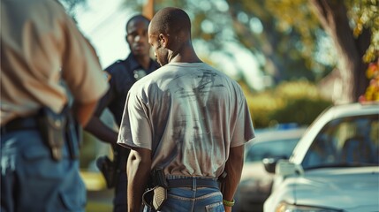 Fototapeta premium Operation of police officers Investigate locations and people suspected in the case against a black man.