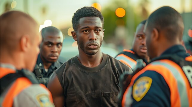 Performance of duties of police and law enforcers with the detention of a black man Suspect of committing a crime