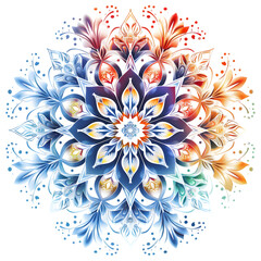 Mandala fractal design element with flower pattern isolated on a transparent background