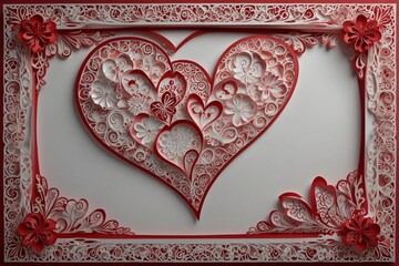  "Radiate affection with our Heart Paper Cut Frame. Each heart boasts unique designs, creating a stunning border for your love notes." Digital Artwork ar 3:2