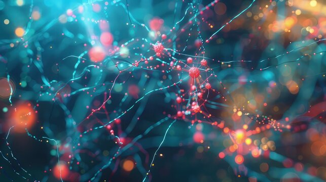 Neural Network Visualization – Abstract AI Brain Connections and Glowing Molecular Data Web