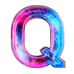 Neon Light Alphabet ''Q'' isolated on a transparent background
