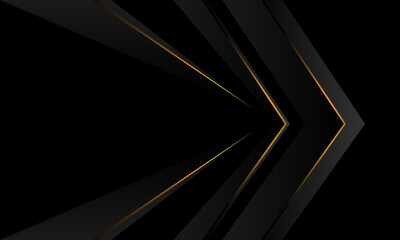 Naklejka premium Abstract dark grey metallic gold light arrow direction geometric on black design modern futuristic creative background vector