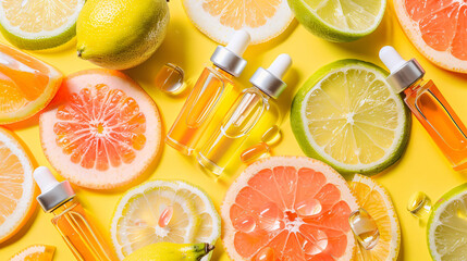 Ampoules with vitamin C and different citrus fruit sliCES