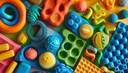 vibrant colors and textures of a selection of sensory toys, designed to stimulate a child's senses and encourage tactile exploration