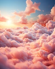Dreamy stock photo of soft, fluffy clouds in a pastelcolored sky, with subtle light rays peeping through, creating a sense of heavenly bliss