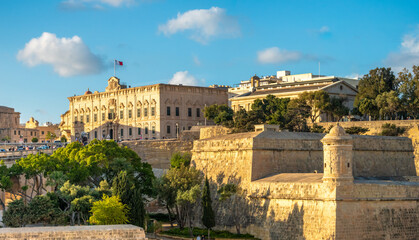 Entrance to the fortified old town of the Valletta coming from the Grand Harbour, Valletta...