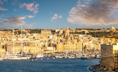 The iconic marina of Birgu (Vittoriosa) on the Grand Harbour across from Valetta, Malta