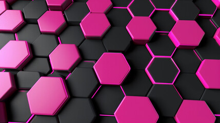 Jet black-neon pink hexagons for a hip, modern tech aesthetic.